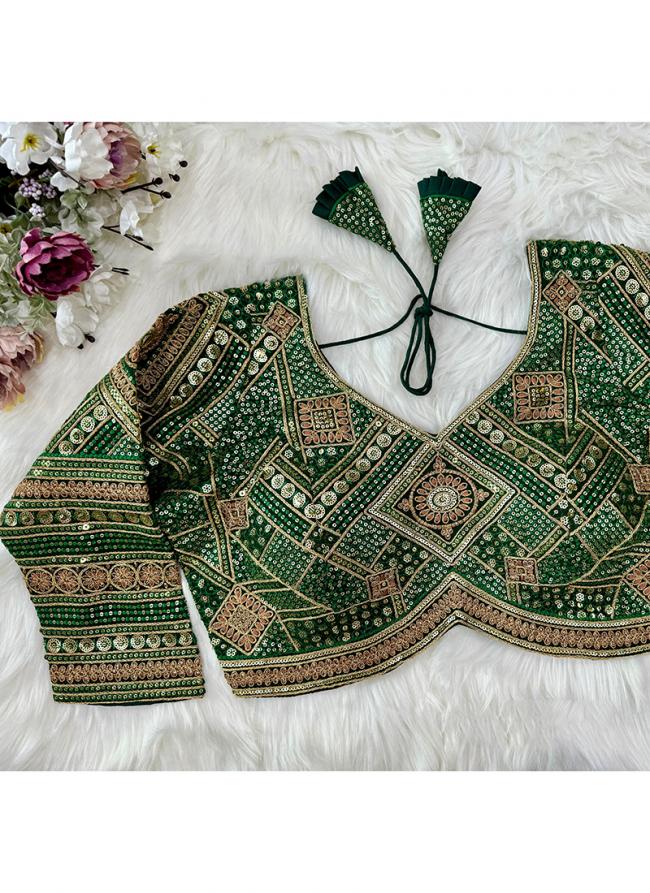 Faux Georgette Green Wedding Wear Embroidery Work Readymade Blouse